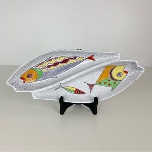 Italian Fish Dish Decorative Plate Whimsical Fishes Signed Italy Vibrant Vtg MCM